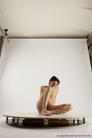 Nude Man White Sitting poses - simple Slim Short Brown Sitting poses - ALL Multi angles poses Realistic