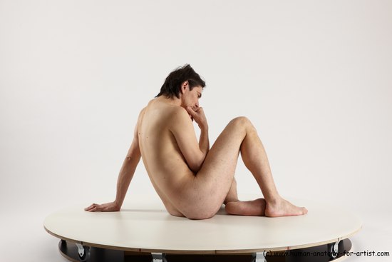 Nude Man White Sitting poses - simple Slim Short Brown Sitting poses - ALL Multi angles poses Realistic