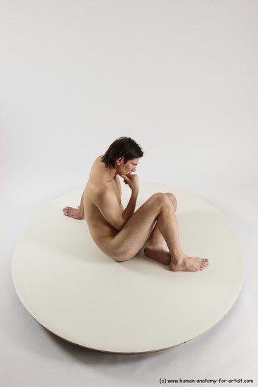 Nude Man White Sitting poses - simple Slim Short Brown Sitting poses - ALL Multi angles poses Realistic