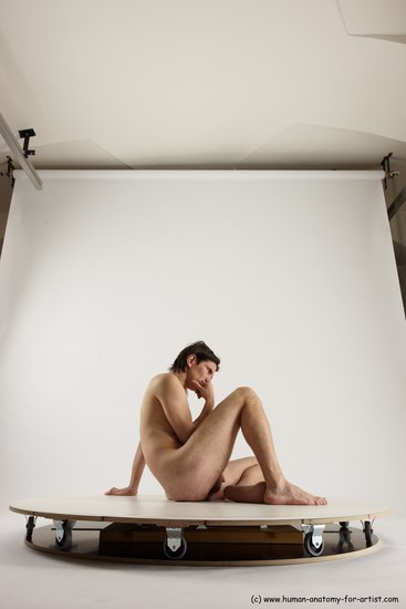 Nude Man White Sitting poses - simple Slim Short Brown Sitting poses - ALL Multi angles poses Realistic