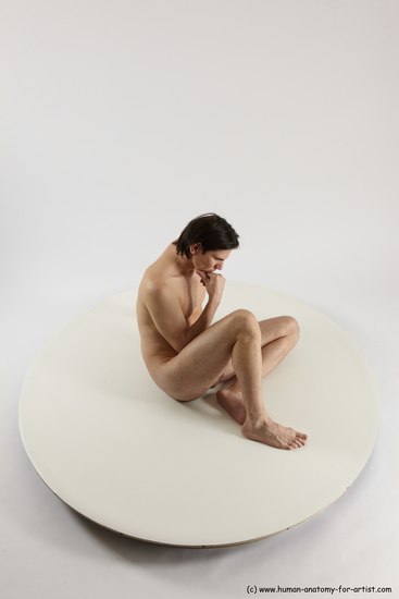 Nude Man White Sitting poses - simple Slim Short Brown Sitting poses - ALL Multi angles poses Realistic