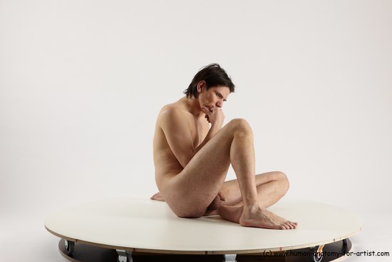 Nude Man White Sitting poses - simple Slim Short Brown Sitting poses - ALL Multi angles poses Realistic