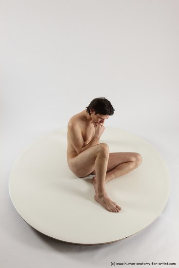 Nude Man White Sitting poses - simple Slim Short Brown Sitting poses - ALL Multi angles poses Realistic