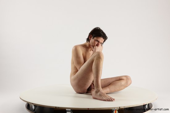 Nude Man White Sitting poses - simple Slim Short Brown Sitting poses - ALL Multi angles poses Realistic