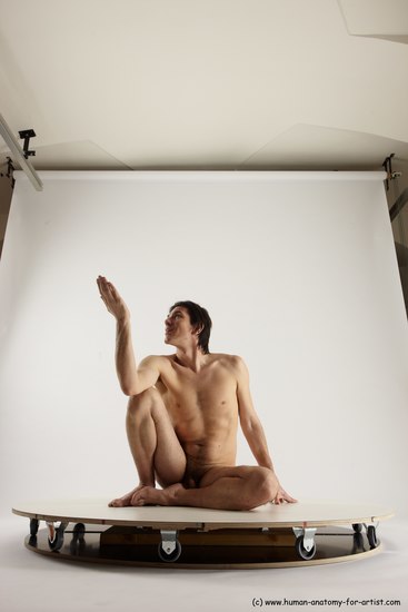 Nude Man White Sitting poses - simple Slim Short Brown Sitting poses - ALL Multi angles poses Realistic