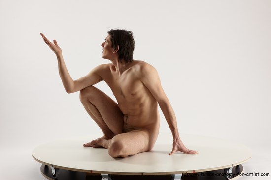 Nude Man White Sitting poses - simple Slim Short Brown Sitting poses - ALL Multi angles poses Realistic