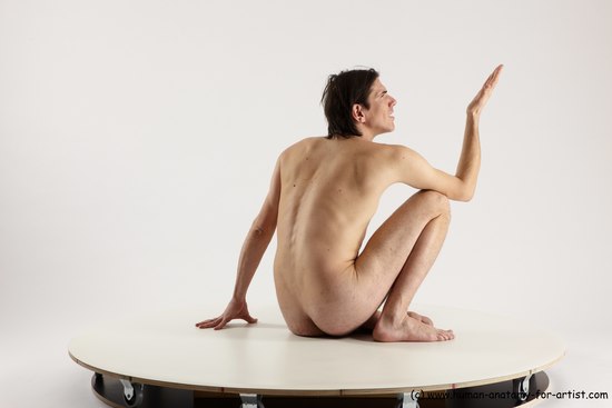 Nude Man White Sitting poses - simple Slim Short Brown Sitting poses - ALL Multi angles poses Realistic