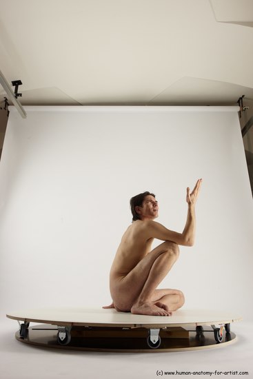 Nude Man White Sitting poses - simple Slim Short Brown Sitting poses - ALL Multi angles poses Realistic