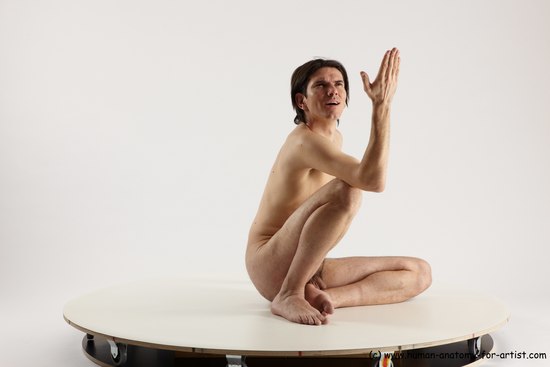 Nude Man White Sitting poses - simple Slim Short Brown Sitting poses - ALL Multi angles poses Realistic