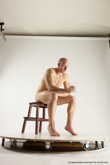 Nude Man White Sitting poses - simple Slim Bald Sitting poses - ALL Multi angles poses Realistic