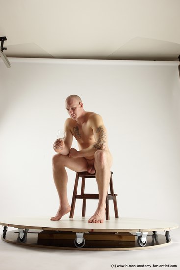 Nude Man White Sitting poses - simple Slim Bald Sitting poses - ALL Multi angles poses Realistic