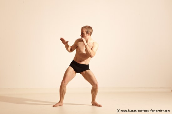 Underwear Martial art Man White Moving poses Athletic Short Blond Dynamic poses Academic