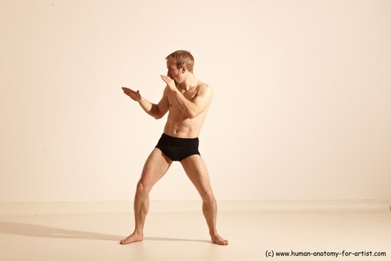 Underwear Martial art Man White Moving poses Athletic Short Blond Dynamic poses Academic