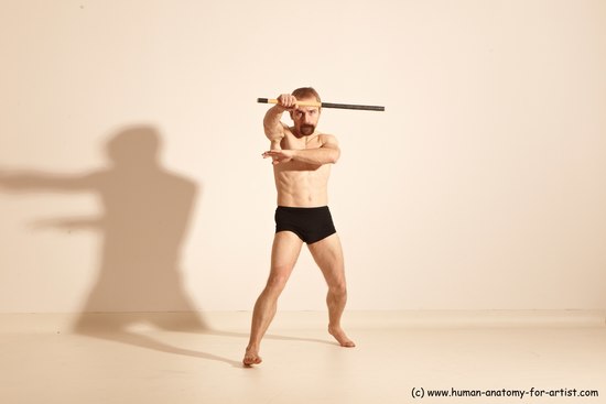 Underwear Fighting Man White Moving poses Slim Short Blond Dynamic poses Academic