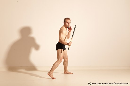 Underwear Fighting Man White Moving poses Slim Short Blond Dynamic poses Academic