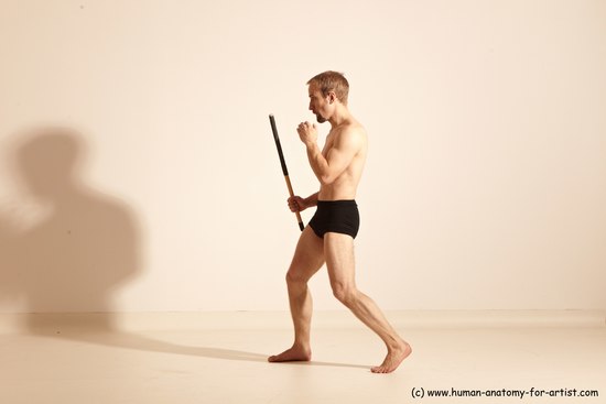 Underwear Fighting Man White Moving poses Slim Short Blond Dynamic poses Academic