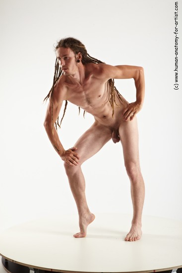 Nude Man White Standing poses - ALL Slim Brown Standing poses - bend over Dreadlocks Realistic