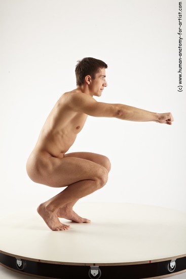 Nude Man White Standing poses - ALL Slim Short Standing poses - knee-bend Black Realistic