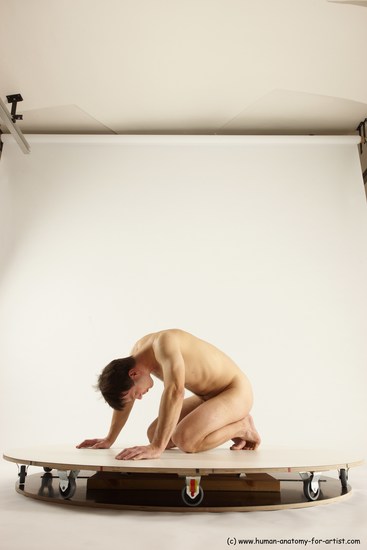 Nude Man White Kneeling poses - ALL Slim Short Brown Kneeling poses - on both knees Multi angles poses Realistic