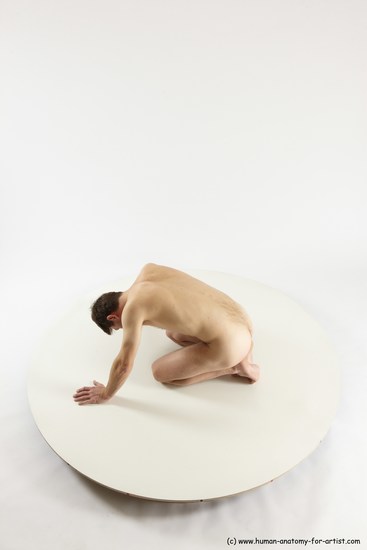 Nude Man White Kneeling poses - ALL Slim Short Brown Kneeling poses - on both knees Multi angles poses Realistic