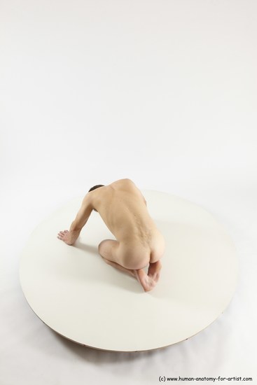 Nude Man White Kneeling poses - ALL Slim Short Brown Kneeling poses - on both knees Multi angles poses Realistic