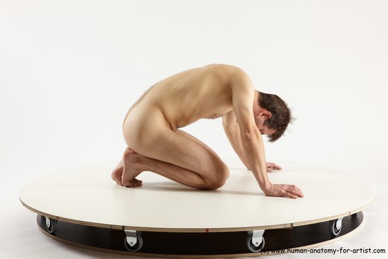 Nude Man White Kneeling poses - ALL Slim Short Brown Kneeling poses - on both knees Multi angles poses Realistic