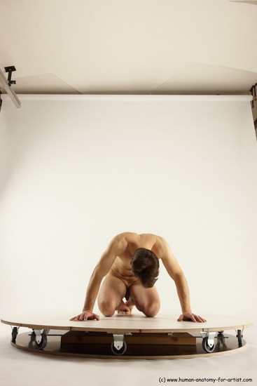 Nude Man White Kneeling poses - ALL Slim Short Brown Kneeling poses - on both knees Multi angles poses Realistic