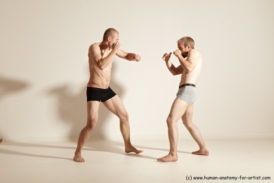 Underwear Martial art Man - Man White Moving poses Slim Short Blond Dynamic poses Academic