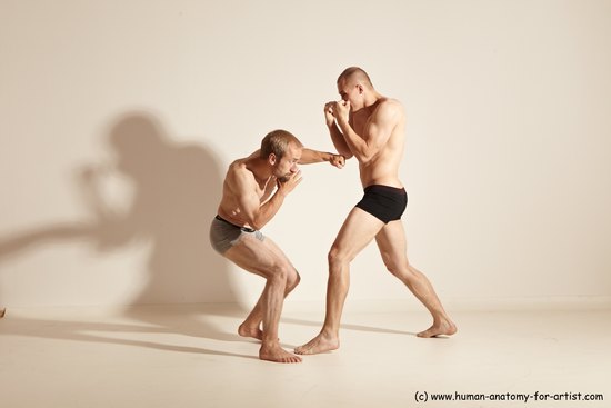 Underwear Martial art Man - Man White Moving poses Slim Short Blond Dynamic poses Academic