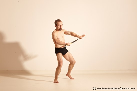 Underwear Fighting Man White Moving poses Slim Short Blond Dynamic poses Academic