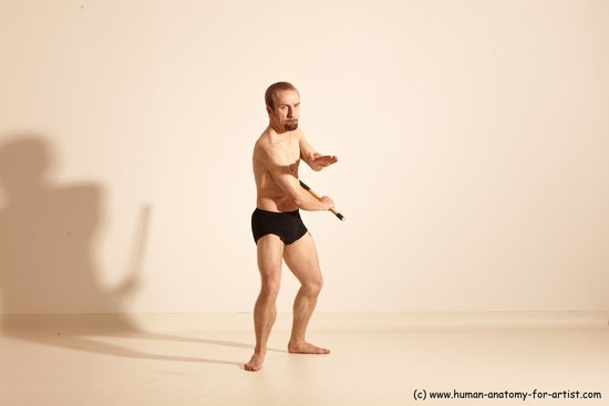 Underwear Fighting Man White Moving poses Slim Short Blond Dynamic poses Academic