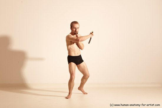 Underwear Fighting Man White Moving poses Slim Short Blond Dynamic poses Academic