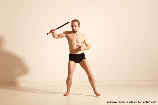 Underwear Fighting Man White Moving poses Slim Short Blond Dynamic poses Academic