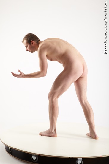 Nude Man White Standing poses - ALL Slim Short Brown Standing poses - bend over Realistic