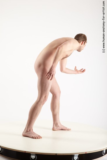 Nude Man White Standing poses - ALL Slim Short Brown Standing poses - bend over Realistic