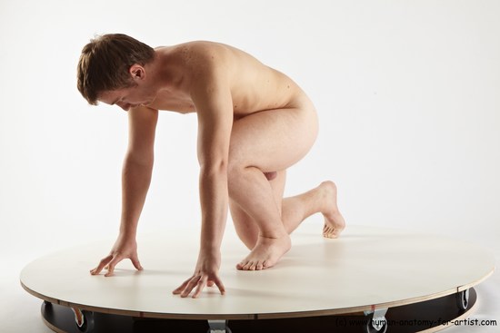 Nude Man White Kneeling poses - ALL Average Short Brown Kneeling poses - on one knee Realistic