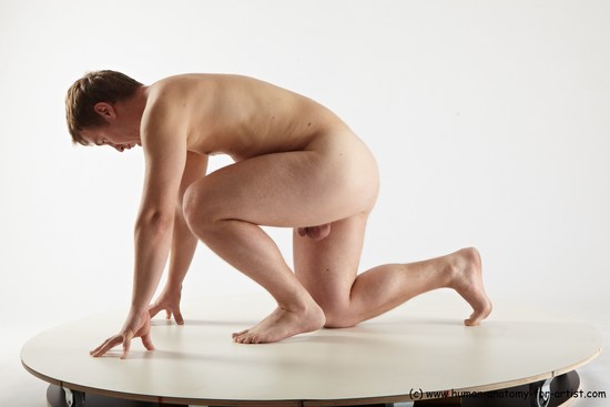 Nude Man White Kneeling poses - ALL Average Short Brown Kneeling poses - on one knee Realistic