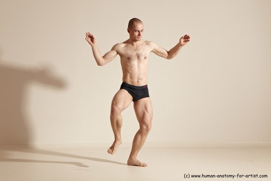 Underwear Gymnastic poses Man White Slim Bald Dancing Dynamic poses Academic