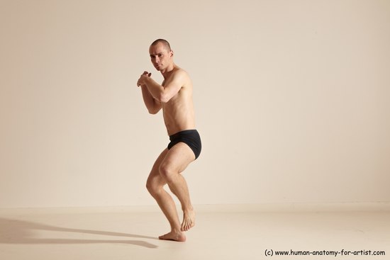 Underwear Gymnastic poses Man White Slim Bald Dancing Dynamic poses Academic