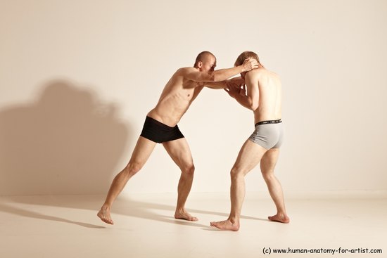 Underwear Martial art Man - Man White Moving poses Athletic Short Brown Dynamic poses Academic