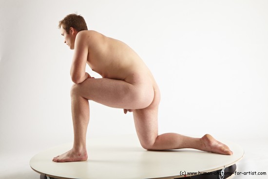 Nude Man White Kneeling poses - ALL Average Short Brown Kneeling poses - on one knee Realistic