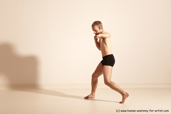 Underwear Martial art Man White Moving poses Slim Short Blond Dynamic poses Academic