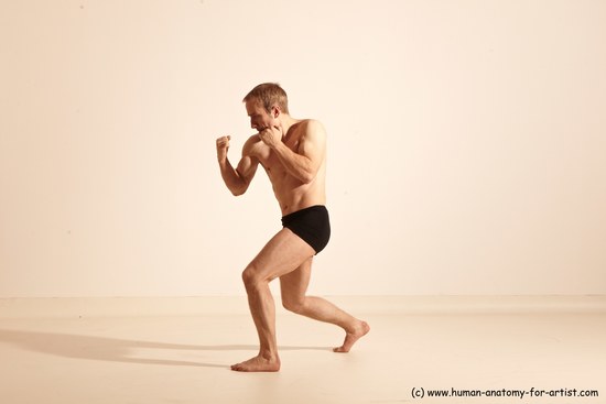 Underwear Martial art Man White Moving poses Slim Short Blond Dynamic poses Academic