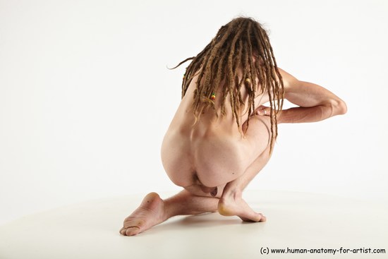 Nude Man White Kneeling poses - ALL Slim Brown Kneeling poses - on one knee Dreadlocks Realistic