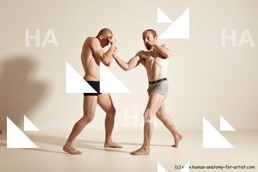 Underwear Martial art Man - Man White Moving poses Slim Short Blond Dynamic poses Academic