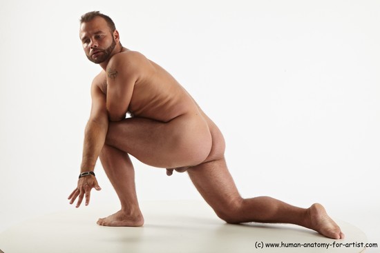 Nude Man White Kneeling poses - ALL Average Short Brown Kneeling poses - on one knee Realistic