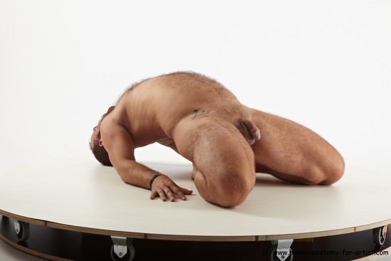 Nude Man White Kneeling poses - ALL Average Short Brown Kneeling poses - on both knees Realistic