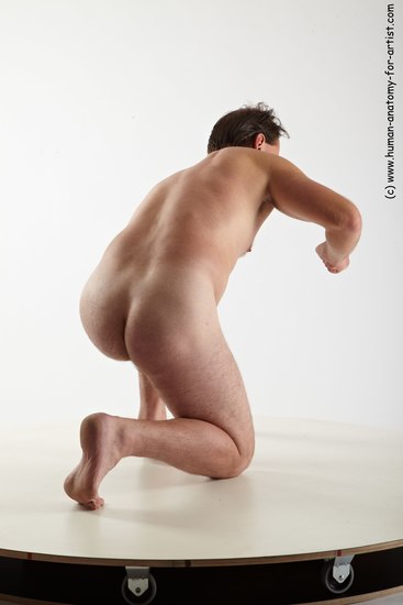 Nude Man White Kneeling poses - ALL Average Short Brown Kneeling poses - on one knee Realistic