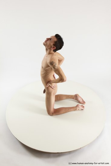 Nude Man White Kneeling poses - ALL Athletic Short Brown Kneeling poses - on both knees Multi angles poses Realistic