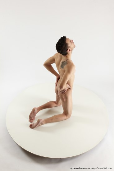 Nude Man White Kneeling poses - ALL Athletic Short Brown Kneeling poses - on both knees Multi angles poses Realistic